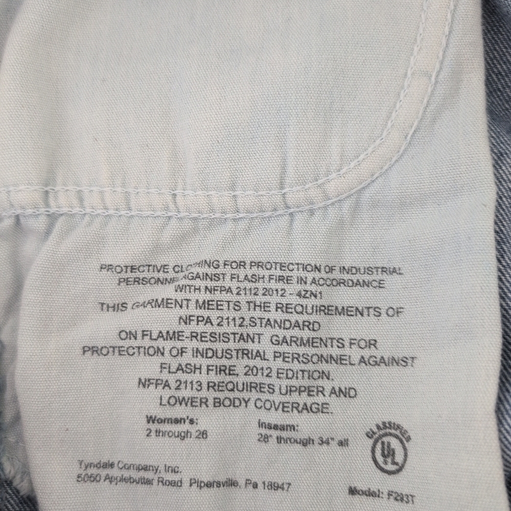 Tyndale FRMC Jeans Women's 12/32 Blue Flame Resistant Made In USA Work NFPA 2112 - Picture 10 of 14